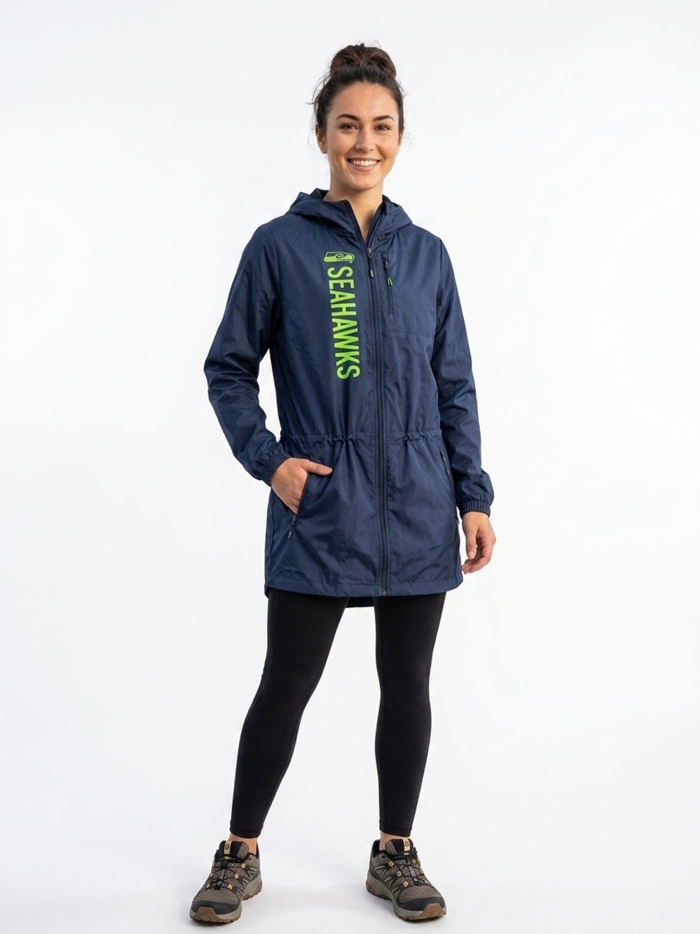 Nike Navy Raincoat with Neon Green Seahawks Script